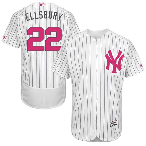 Yankees #22 Jacoby Ellsbury White Strip Flexbase Authentic Collection Mother's Day Stitched MLB Jersey